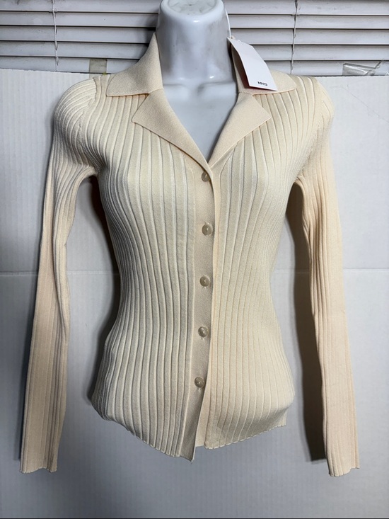 Mango Latte Ribbed Button Cardigan RIBBED LAPEL CARDIGAN 4103 - Picture 2 of 7